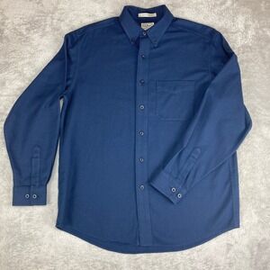 LL Bean Mens Traditional Fit Button Down Shirt Navy Blue Gingham Size Medium